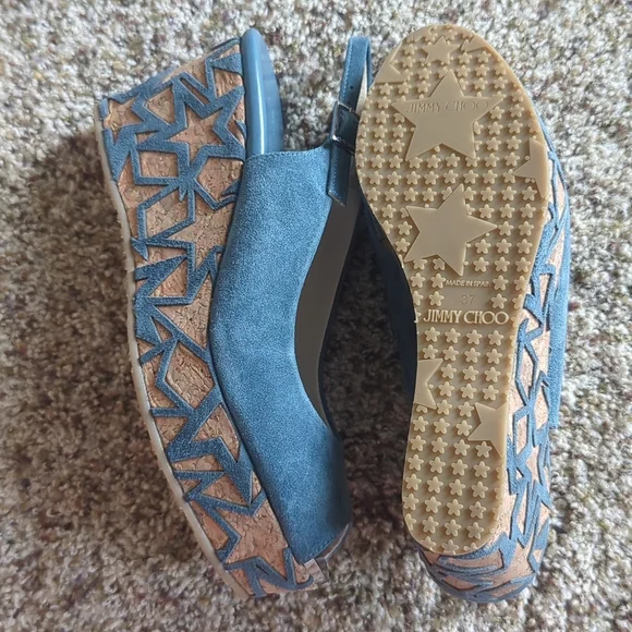 Jimmy Choo Praise Open Toe Slingback Suede Wedge size 37 - Picture 8 of 10
